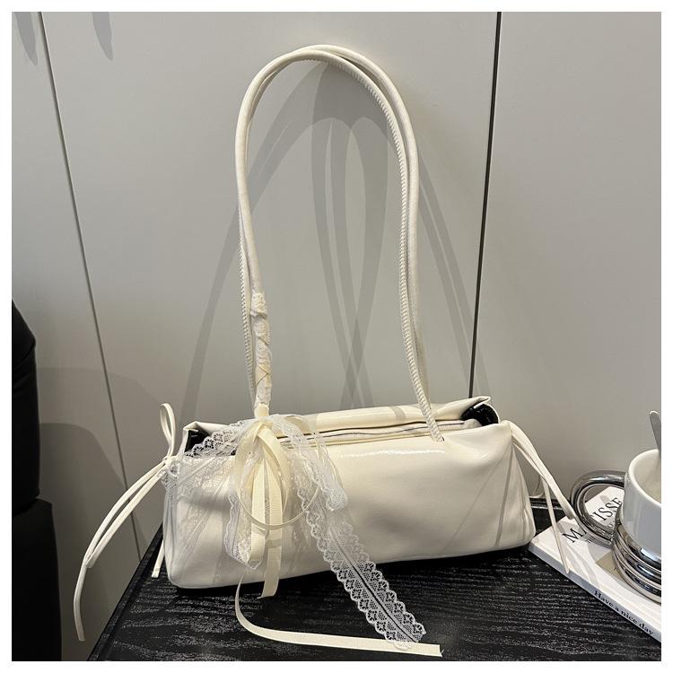 2025 New Oil Wax Leather Bowknot Baguette Bag for Women - Spring/Summer Fashion Simple Texture Underarm Shoulder Bag