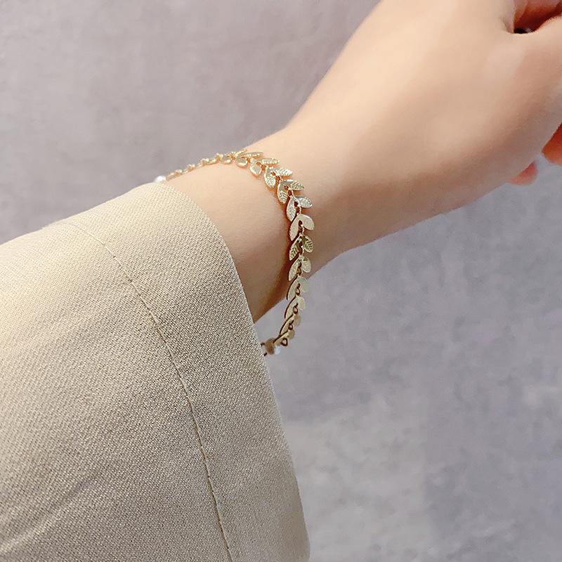 Simple Wheat Ear Pearl Bracelet Necklace Earrings Jewelry Set For Women Temperament Lucky Gold Color Bracelet Charm Jewelry