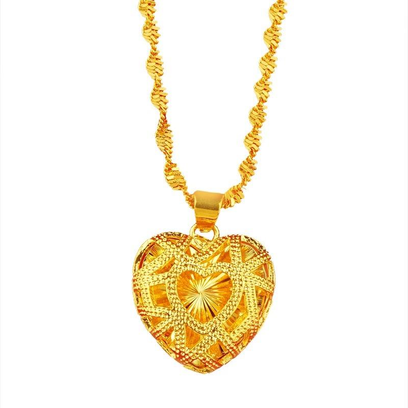 Hollow heart-shaped pendant clavicle chain for women  gold, pendant carved double butterfly heart