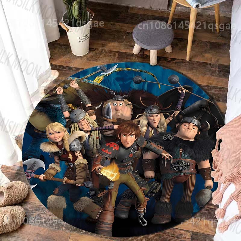 1PC H-H0w to Train Your D-Dragon Print Round Carpet for Living Room Bedroom Table and Chair Sofa Home Decor Area Rug Luxury Gift 60cmx60cm