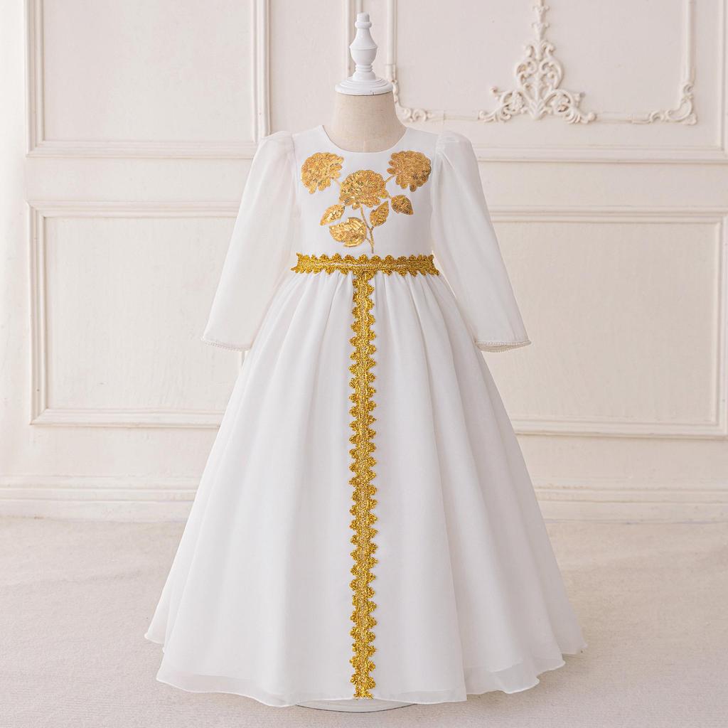 Saudi Arabia Girls' Patchwork Party Dress: Mid-Length Print