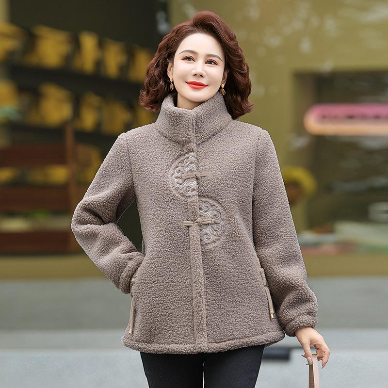 Plush Winter Coat for Middle-Aged Women: Lamb Wool Cotton Jacket, Stylish and Warm for Moms with Added Lining