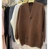 Autumn and winter new lazy loose V-neck knitted cardigan men's and women's versatile simple diagonal button sweater jacket