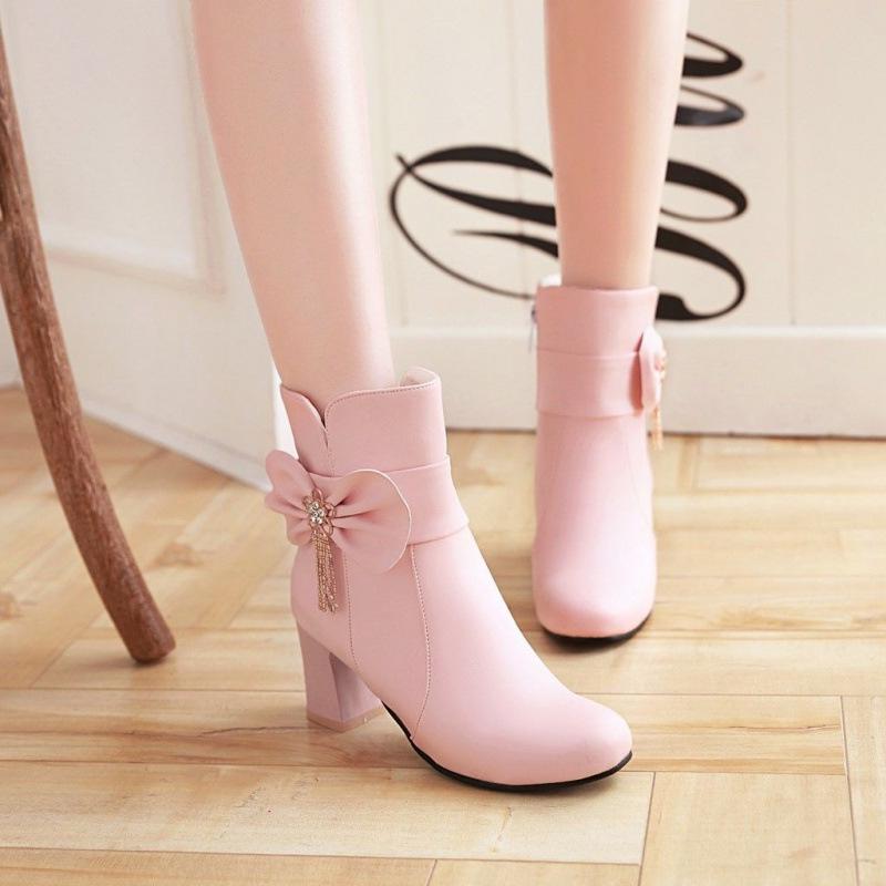 2024 Autumn/Winter Side Zipper Chunky Heel Women's Ankle Boots – Versatile High Heel Martin Boots