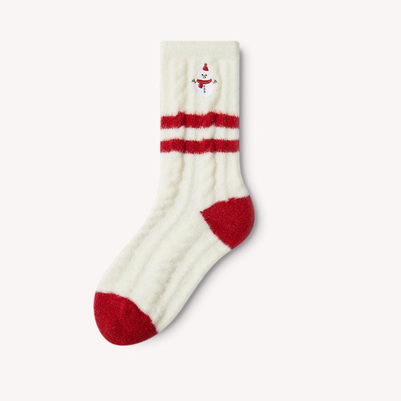 Embroidered Plush Stocking Coral Fleece Winter Thickened Socks Christmas Long Socks Warm Coral Fleece Socks For Home Floor One Size