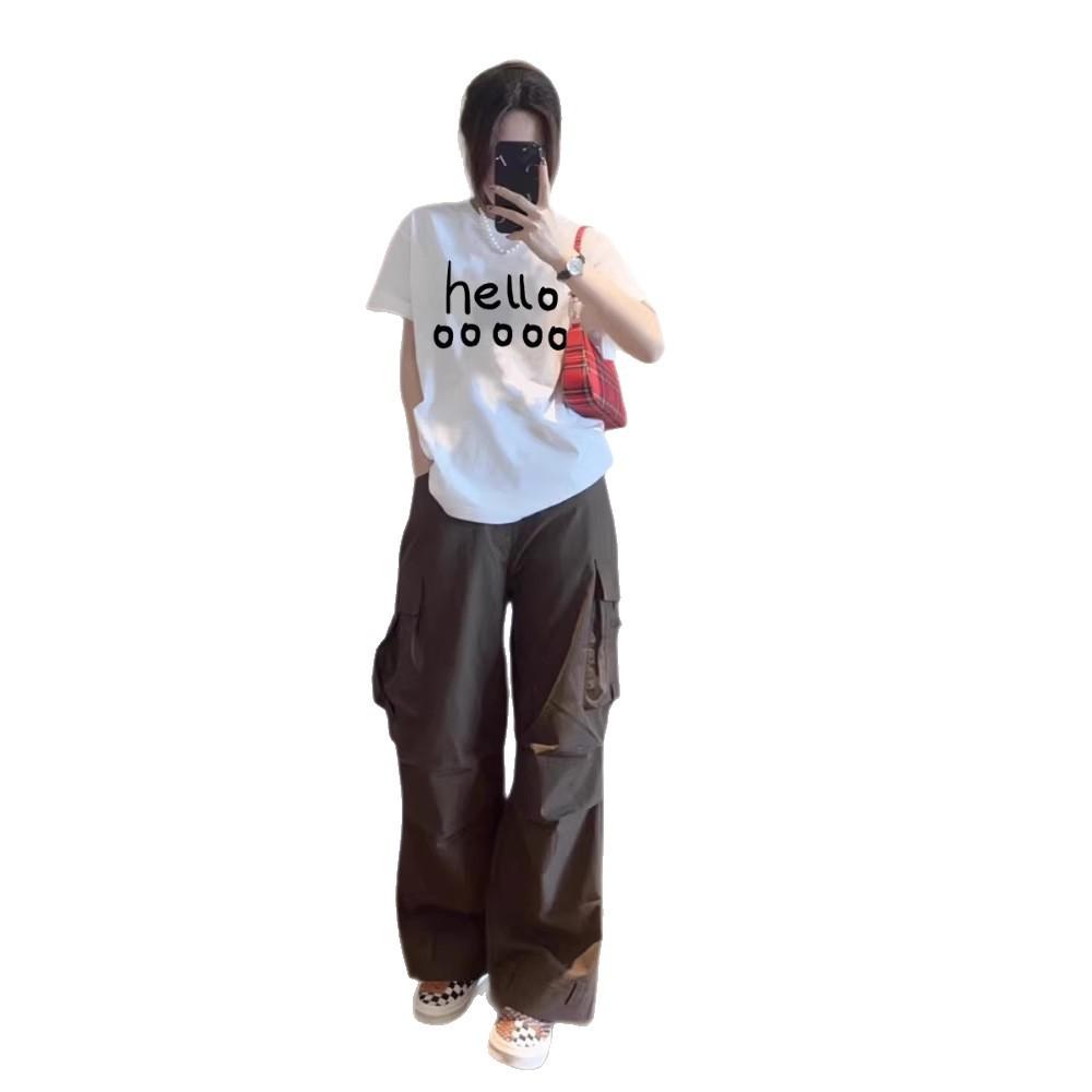 White Letter Cotton Short-sleeved T-shirt Women's New Summer Loose Oversize Half-sleeved Design Top