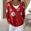 Women's Fashion Long Sleeve Christmas Snowman Snowflake Print Jacket Cardigan