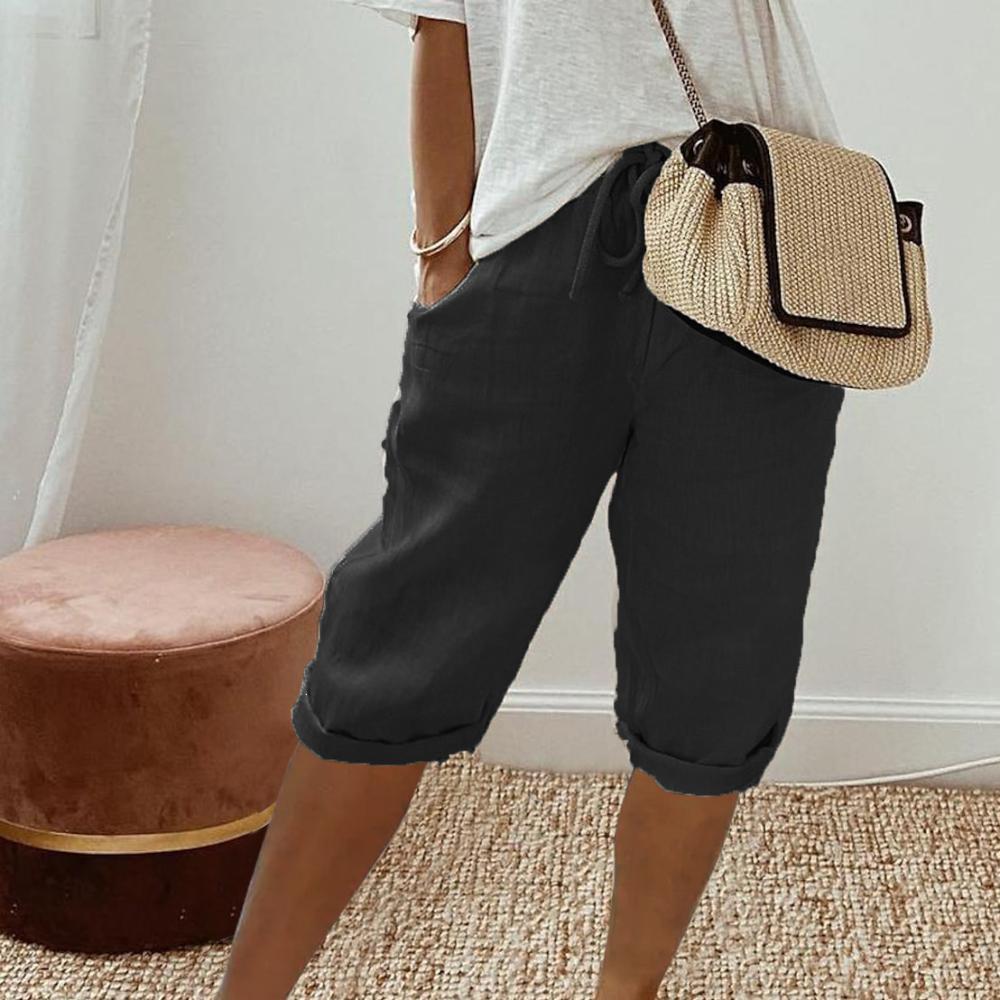 

Женские летние повседневные шорты с эластичным шнурком на талии, однотонные шорты, свободные однотонные шорты, уличная одежда 3XL чёрный