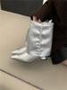 Fashion IPPEUM Women Ankle Boots Pu Leather Silver Pointed Toe 2025 New Fashion Zapatos De Mujer