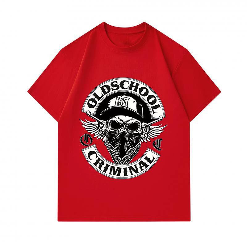 Herren 100% Baumwolle Rundhals Kurzarm T-Shirt, Old School Kriminelles Totenkopf Muster Lässiges Streetwear Atmungsaktives Oberteil für den täglichen Gebrauch