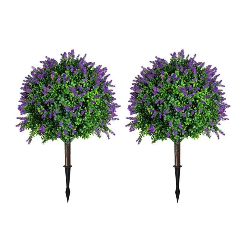 2pcs Artificial Faux Cedar Cypress Topiaries, 23.5in UV Resistant Realistic Fake Shrub Ball Trees with Ground Stake for Garden