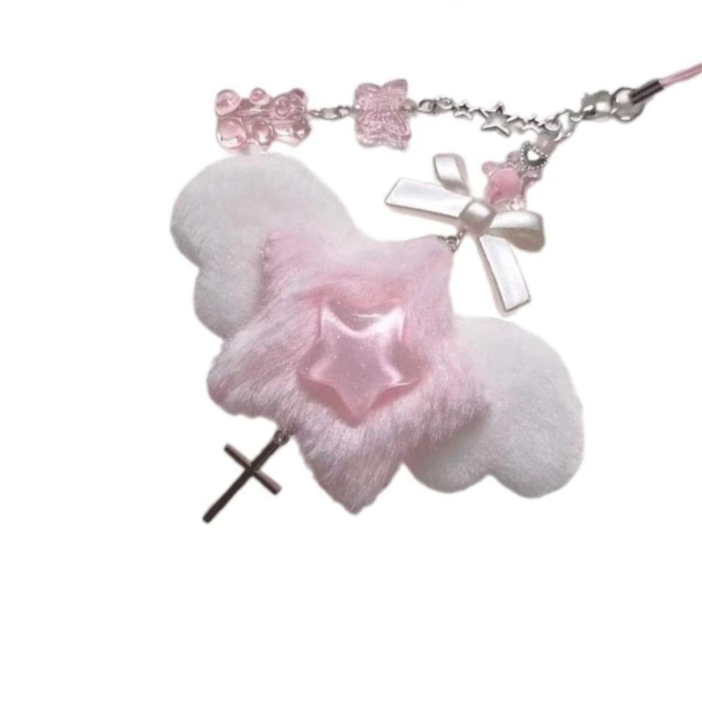 Rosa Engelsflügel Anhänger Bär Schleife Süßer Schlüsselanhänger Neu Handy Lanyard Schlüsselring