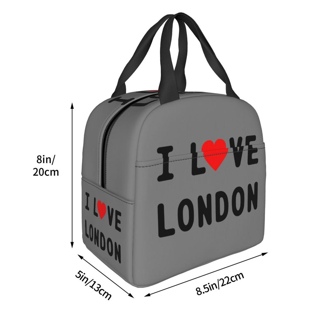 I Love London Text Print Lunch Box Waterproof Thermal Cooler Food Insulated Lunch Bag Kids for Kids Portable Picnic Tote Bags