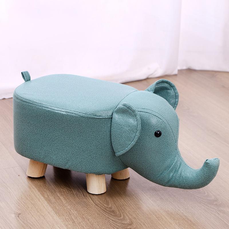 

Cartoon Elephant Stool for Kids - Solid Wood Frame with Soft Fabric Seat , Multifunctional Animal Shoe Changing Stool