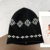 Warm Fair Isle Style Beanies Curled Edge Printing Knit Cap Retro Jacquard Knitted Hat  Outdoor