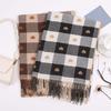 Acrylic Fibers Heart Thickened Scarf Long Tassel Shawl Korean Style Plaid Knitted Scarf  Couple