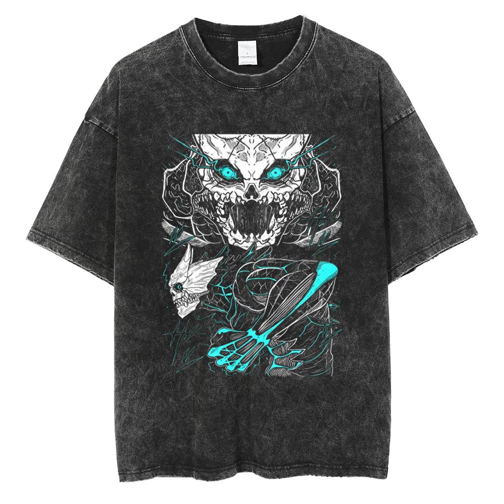 Japan Anime Kaiju No. 8 Cool Print T Shirt Men Women Vintage Washed Cotton Tshirts Oversized T-shirt Harajuku Male Y2k Tee