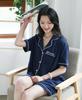 Yoimira Summer Loungewear Short Sleeve Top and Bottom Stylish Navy Women's Set, Open-Front Pajamas, Cotton,