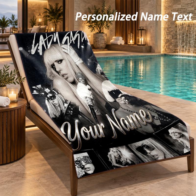 Lady Gaga Custom Name Beach Towel Large Soft Towel for Indoor Bathroom Outdoor Beach