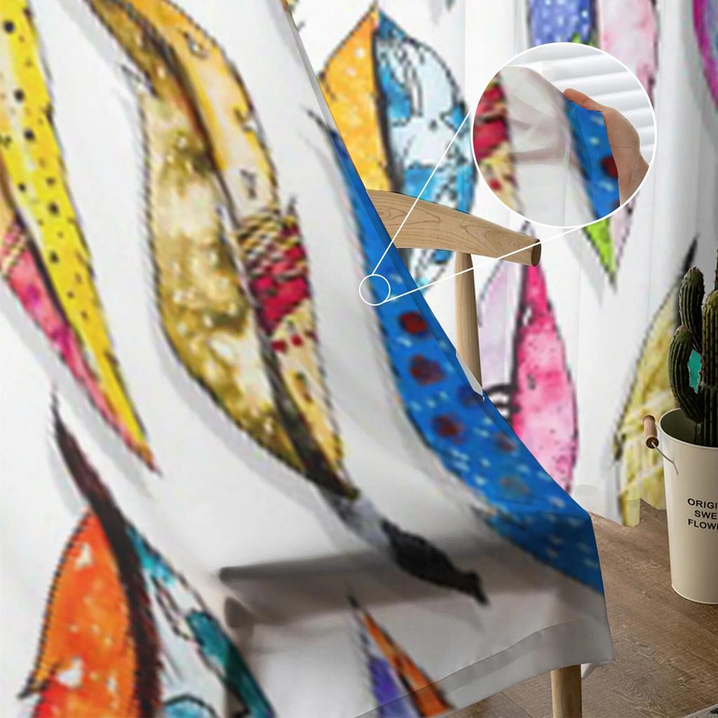 Colorful Feathers Sheer Curtains For Living Room Kids Bedroom Tulle Curtains Kitchen Window Treatment Drapes