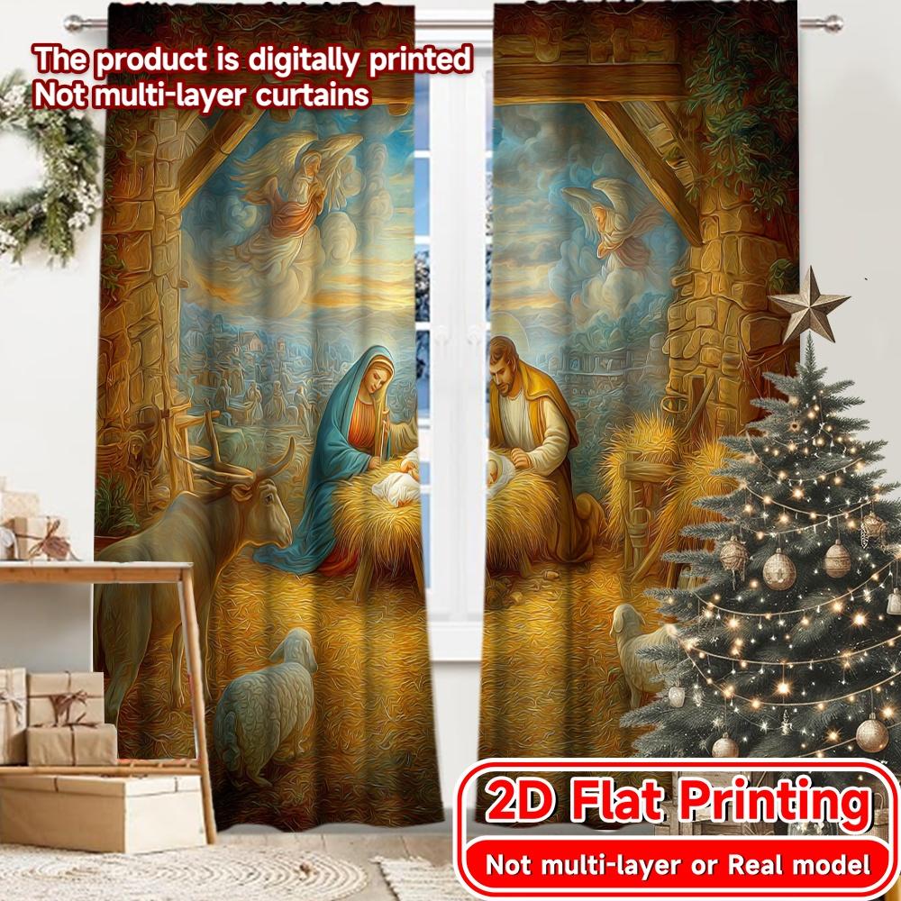 

Flat Printing Curtains Without Rod Christmas Nativity Scene Saint Patrick Is Day Festival Fashion Versatile Set Of 2 Made Polyester W100*H70(CM)-Rod Pocket&2PCS