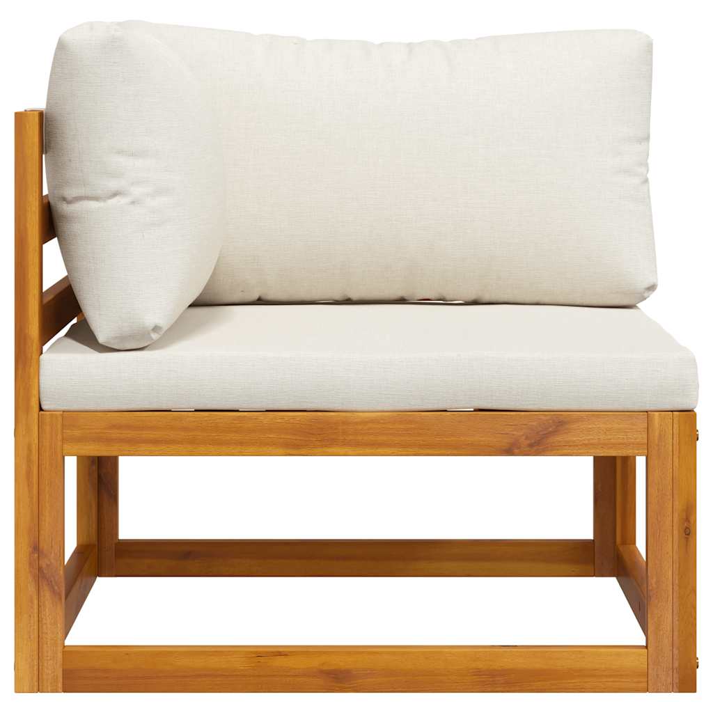 Modular Corner Sofa with Cream Colored Cushions Solid Acacia Wood