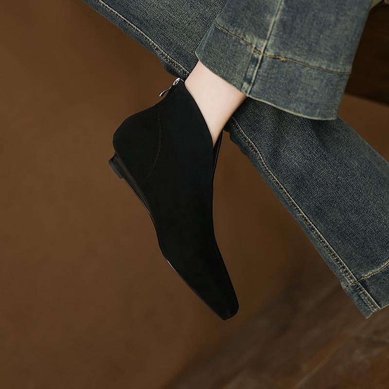 Fashion 2025 NEW Autumn Women Shoes Square Toe Med Heel Women Boots Kid Suede Leather Ankle Boots Winter Elegant Modern Boots