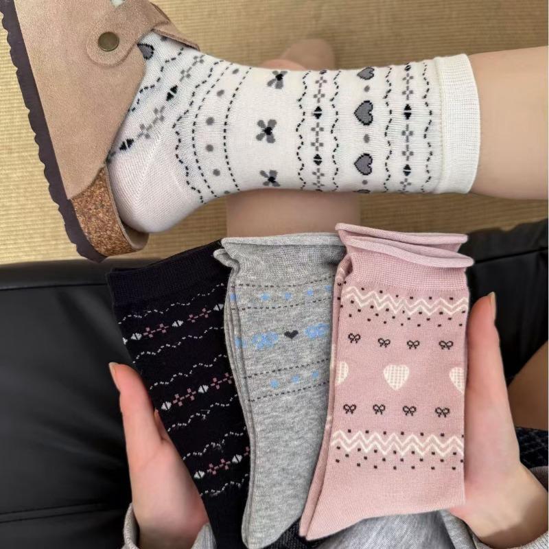 

Ladies Spring and Summer Cotton Bow Love Boneless Tube Pile Socks 1 pair белый