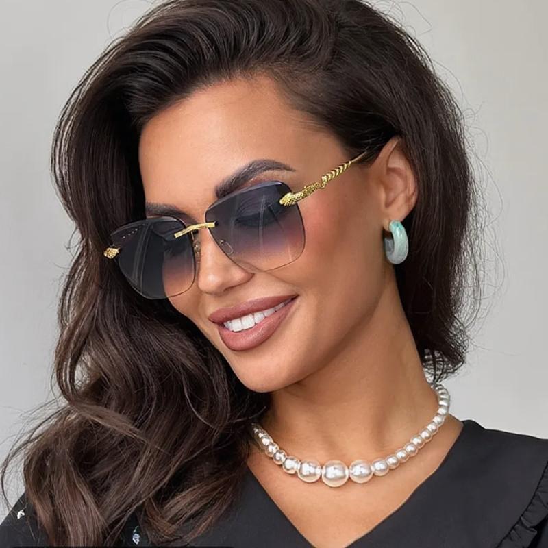 Protective Glasses 2pcs Rimless Large Square Sunglasses For Women Metal Frame Sun Glasses Outoodr Casual Style Eyewear UV400