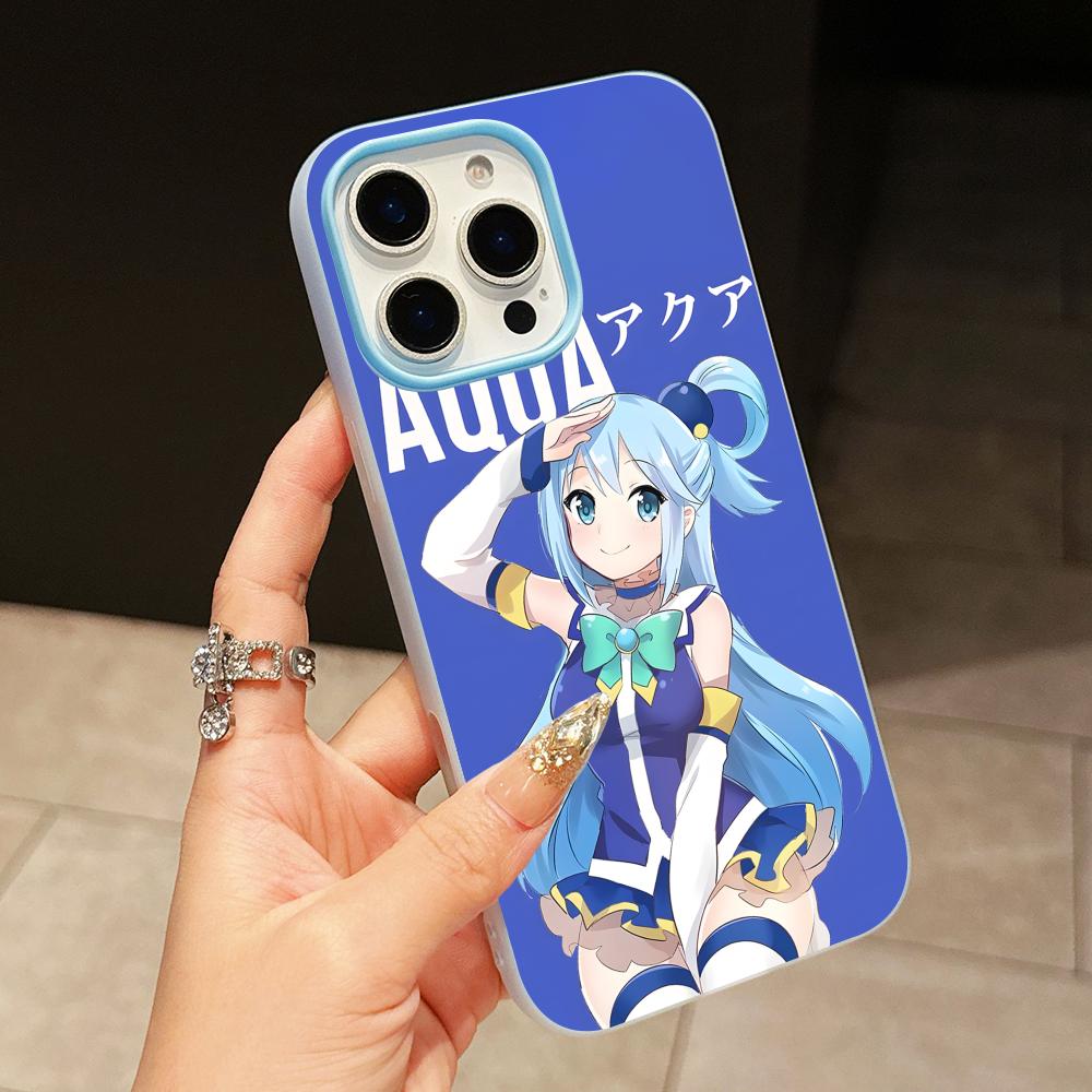Konosuba Aqua Jelly Double layer Light Blue Mobile Phone Case for iPhone 17 16 15 14 13 12 11 Air Pro Max Plus Protective iPhone 16 Plus