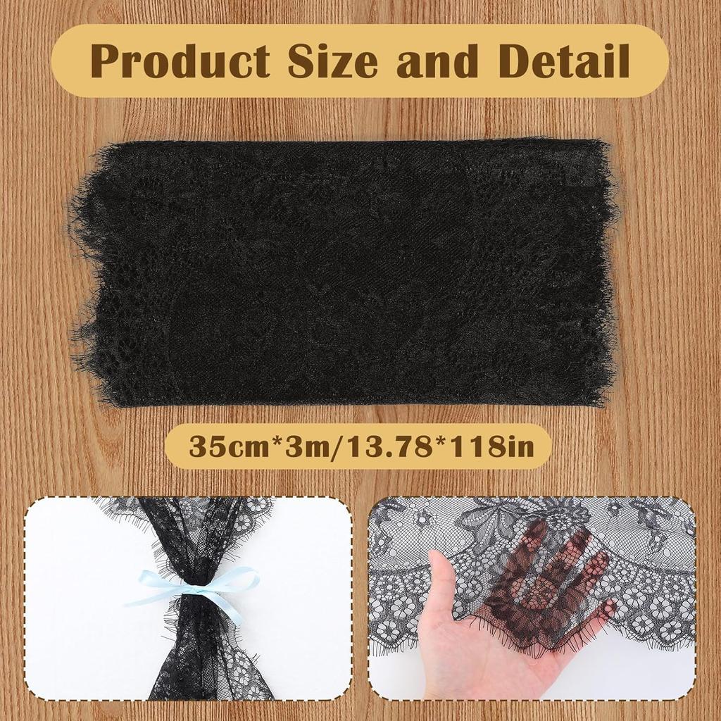 Black Lace Table Runner, 14x118 Inch Vintage Lace Table Cloth, Embroidered Boho Tables Runner for Rustic Wedding Tables Decorations, Bridal Shower,