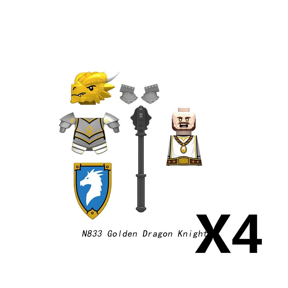 Medieval Castle Soldier Action Figures Building Block Dragon Anime Knight Accessory Warhorse Militia Helmet Shield Toy Gift S015