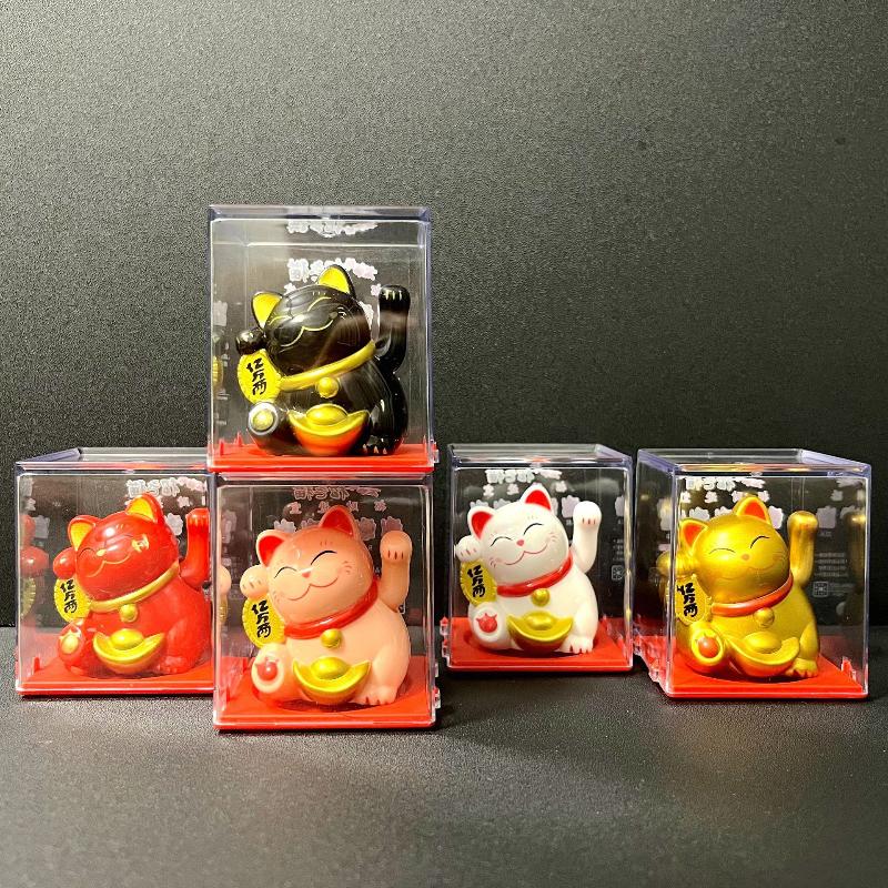 1 Pcs 2 Inch Mini Movable Claw Lucky Cat Ornament Solar Powered Cute Decor for Car Dashboard Living Room Desk Gift