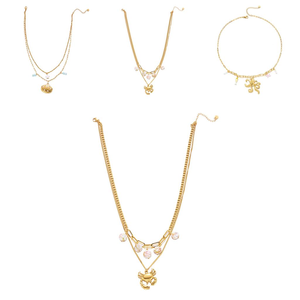 Geometric Stainless Steel Double Layer Necklace With Shell And Star Elements For Women