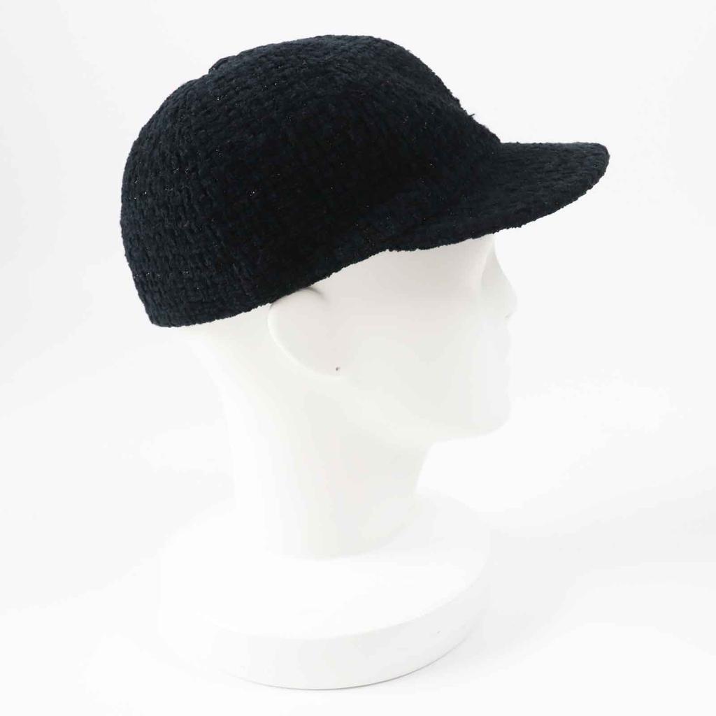 Excellent CHANEL cap COCO Mark Fantasy Tweed Black glitter cotton Women M 22B  Used