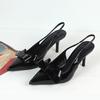 Fashion High Heels Ladies Office Modern Sandals Black Leather Slingbacks Charming Bow 2025 Wedding Evening Party Brand Women Shoes