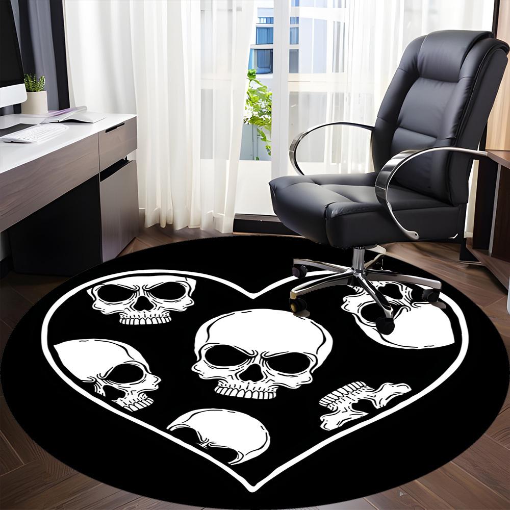 1pc Skull Heart Office Round Area Rug, Under Office Chairs Bedroom Living Room Home Decor, Room Deco
