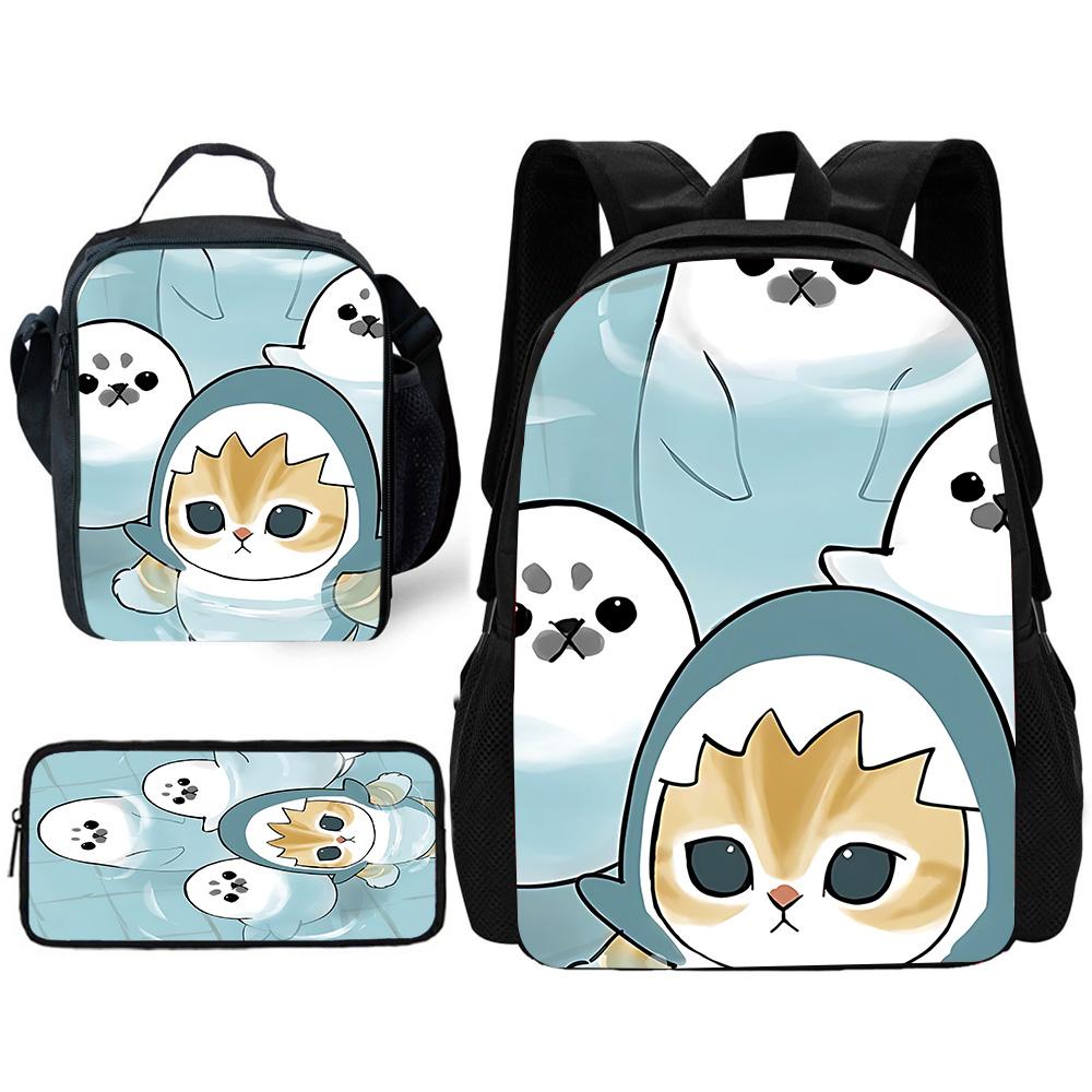 Child School Funny Cat M-mofusands-Backpack with Lunch Bags ,Pencil Bags ,School Bags for Boys Girls Best Gift