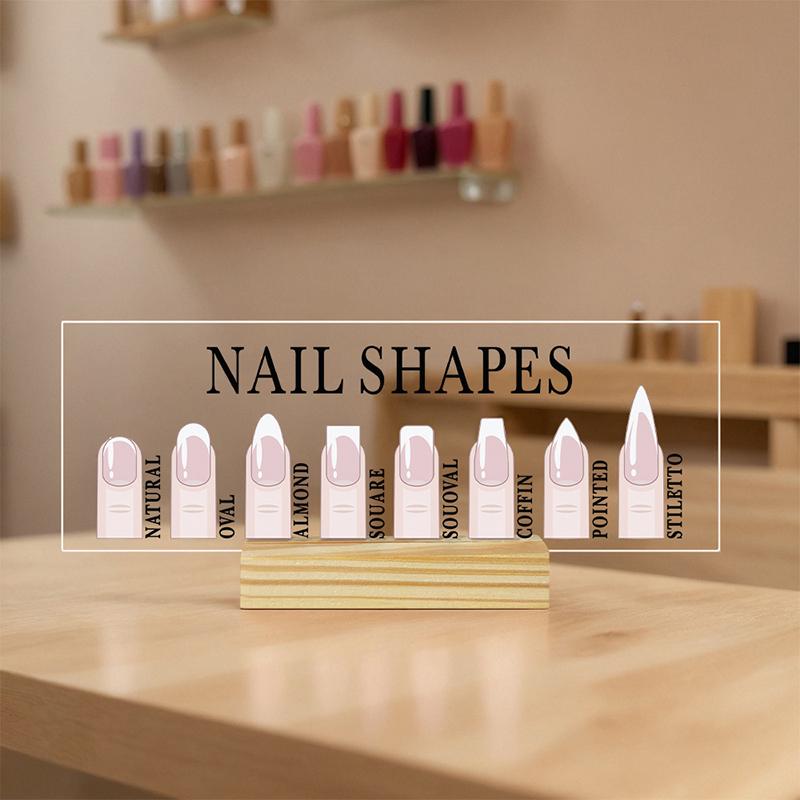Acrylic Nail Shapes Display Board With Wood Base Mannequin Fingertips And Nail Shape Guide Static Artwork Sign For Salon Decor