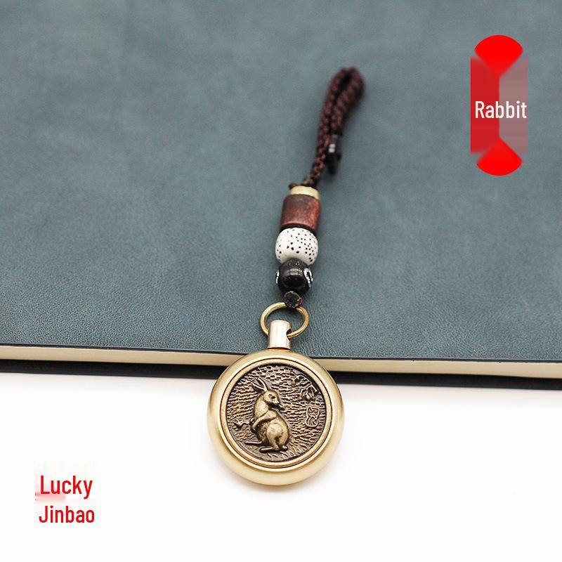 Rotating Brass Zodiac Signs Vermilion Gourd Keychain for Wealth & Treasures