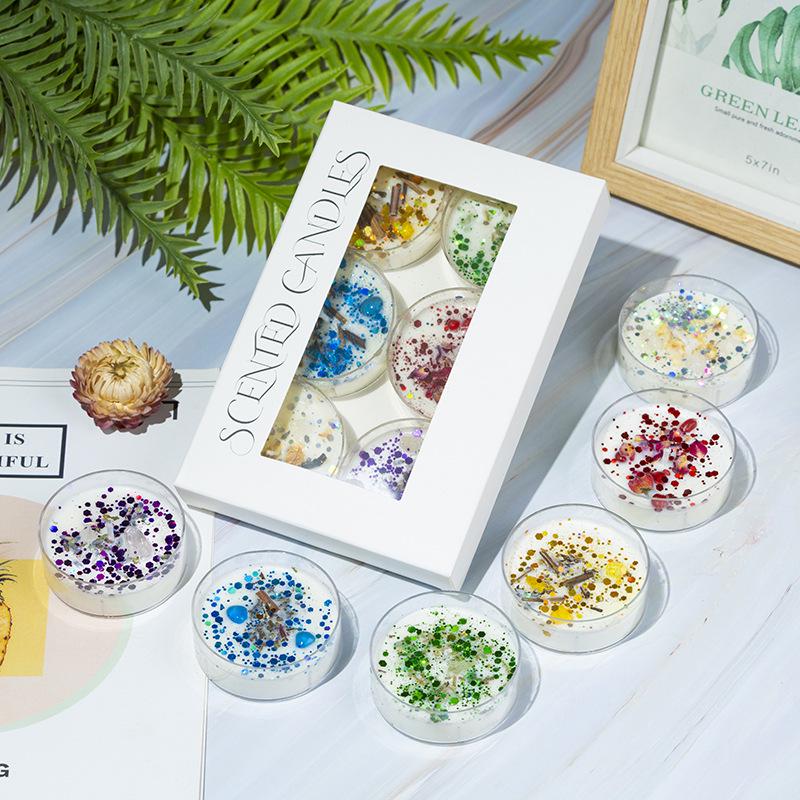 Glitter Crystal Aromatherapy Candle Set with Dried Flowers & Shells - Soy Wax Gift