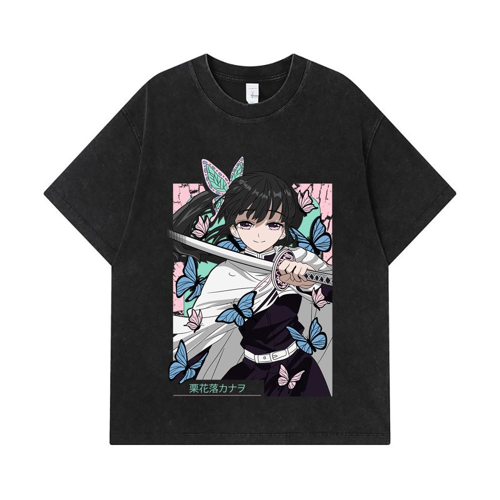 275 GSM Washed T-shirts 100% Cotton Demon Slayer V98 Kanao Print Unisex Heavy Cotton T Shirt