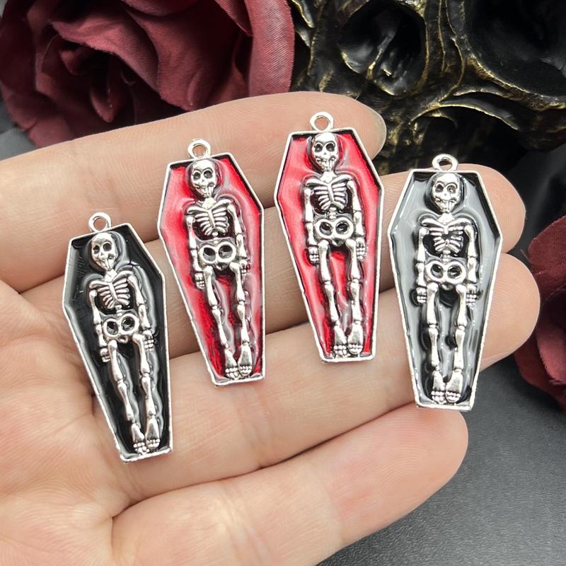 5pcs 41*18mm Gothic Skeleton Charm in Coffin Blood Red black Skeleton Charms Pendant Fit Halloween Making DIY Jewelry Findings