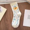 Female Summer Thin Cartoon Illustration Dog Star White Medium Tube Cotton Socks
