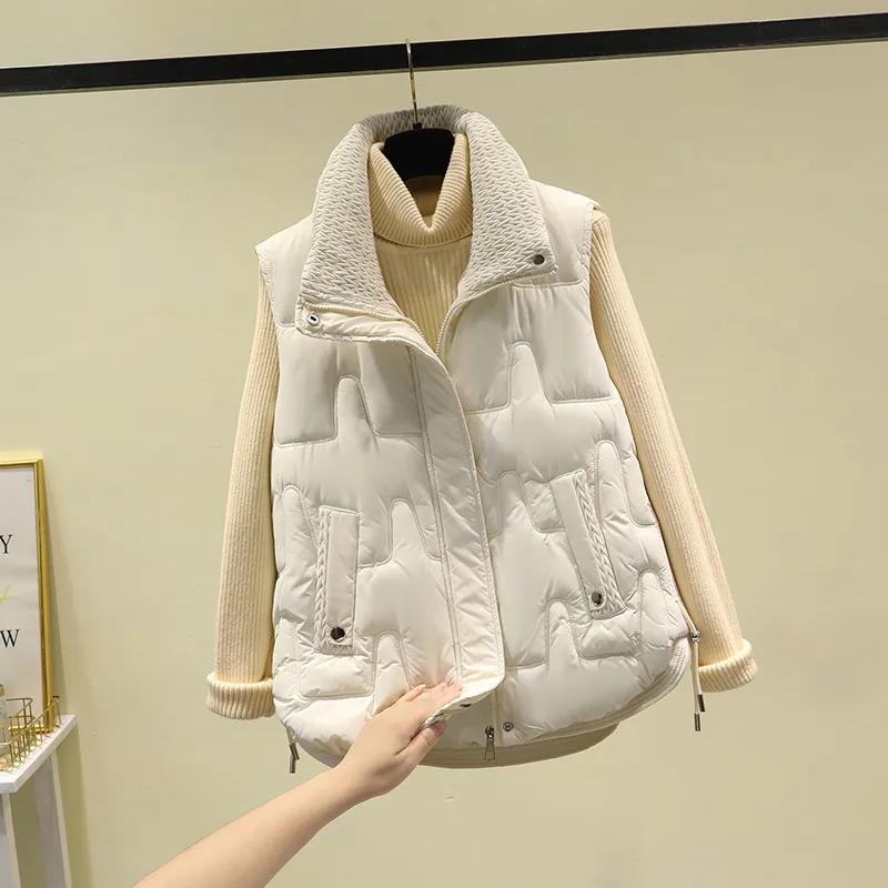 Women's Autumn/Winter Short Stand-up Collar Vest Simple Patchwork Sleeveless Jacket