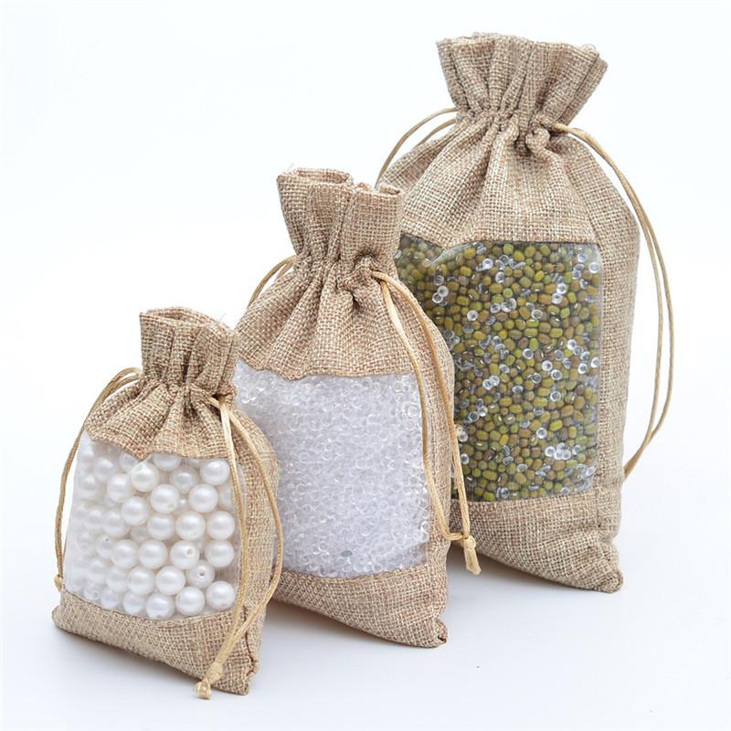 12pcs Single-sided Window Linen Bag Linen Drawstring Bag Cosmetic Jewelry Packaging Bag Lavender Mosquito Repellent Sachet Cloth Bag Drawstring Bag