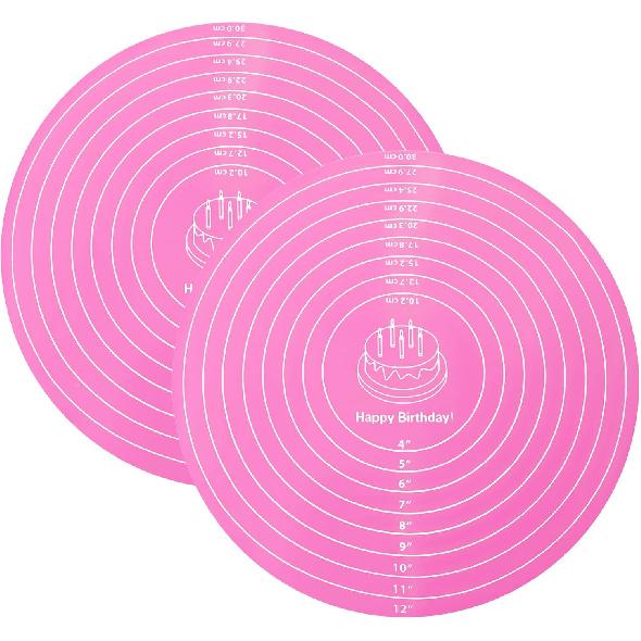 2 PCS 12 Inch Silicone Cake Mat Round Silicone Baking Mat with Measurements Pink Blue Reble Non-Stick Sheets Heat Resistant Cookie Pad for Baking красный