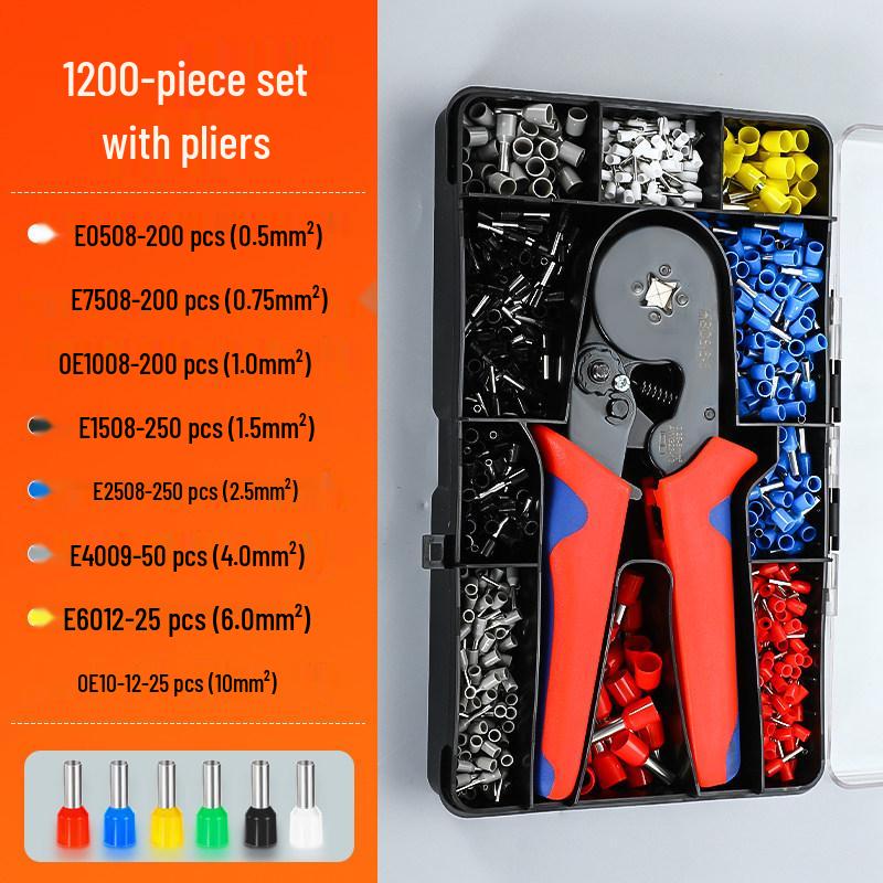 Pure Copper Cold Crimp Terminal Set - Pin Type Wire Lug & VE Tube Crimp Connector with Quick Press Wire Cap & Crimping Pliers