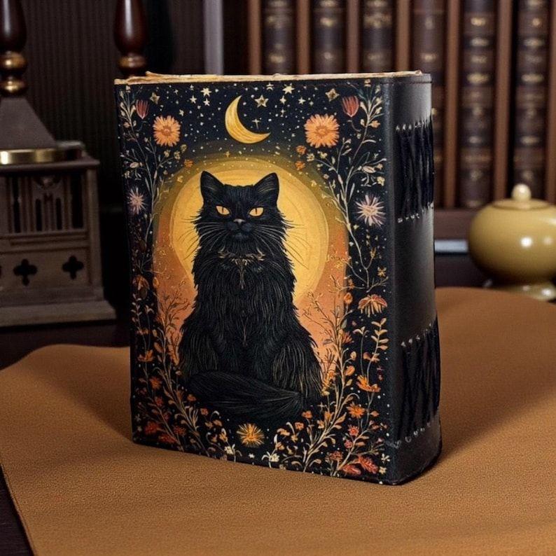 Cat Leather Journal: Vintage Handmade Grimoire, Blank Book of Shadows