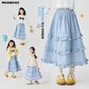 Girls' Fashionable Cake-style Skirt - Spring/Summer Children's Blue Ruffled Checkered Half-length Skirt